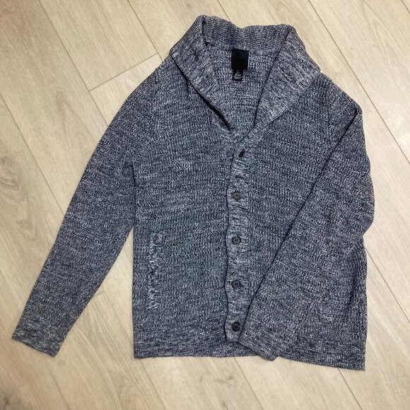 H&M Grandpa Cardigan Sweater Shawl Collar Blue Heather Button Chunky Grandpacore - Picture 1 of 11